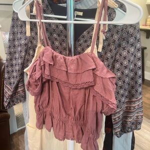 American Eagle Outfitters Pink Ruffled Smocked Camisole